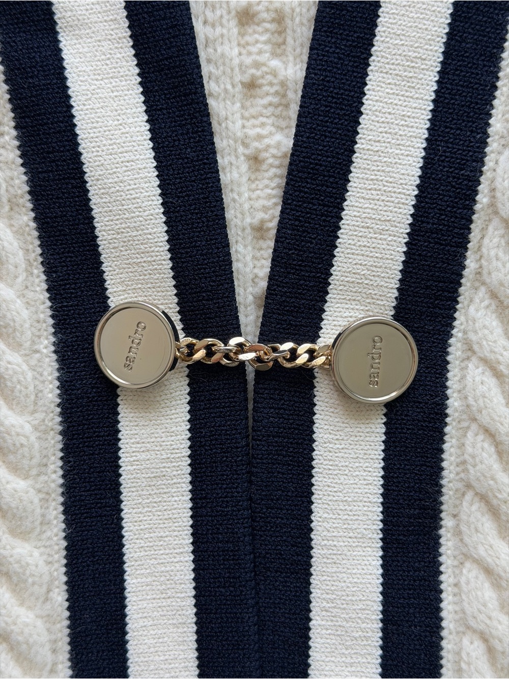 Sandro Erwan Long Cardigan-Coat with Pointelle Knit Size 2 - Picture 11 of 16